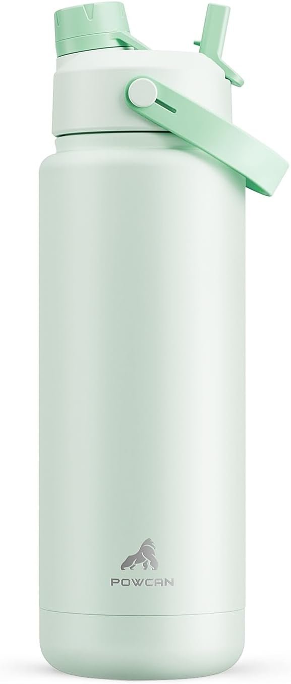 POWCAN 26 oz Insulated Water Bottle with 2-in-1 Straw and Spout Lid, Keep Cold 24H, Leak-Proof, Fits in Car Cup Holder, Stainless Steel Water Bottle for Sports, Travel, and School (Cotton Candy)