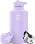 IRON °FLASK Camping & Hiking Hydration Flask with 3 Lids - Stainless Steel, Double Walled & Vacuum Insulated Water Bottle - Leak Proof & BPA Free (Midnight Black, Straw - 40 oz)