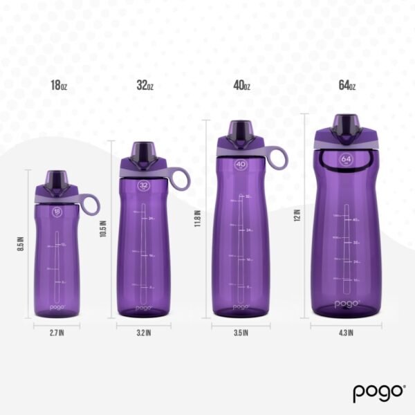 Pogo Plastic Water Bottle with Chug Lid and Carry Handle, Reusable, BPA Free, Dishwasher Safe, Perfect for Travel, School, Outdoors, and Gym | 18oz, 32oz, 40oz, 64oz
