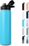 Fijinhom 24 oz Insulated Water Bottle with Handle, 304 Stainless Steel Water Bottles with Wide Mouth, Double Wall Vacuum Sports Water Bottle, BPA Free, Keep Cold and Hot, Black