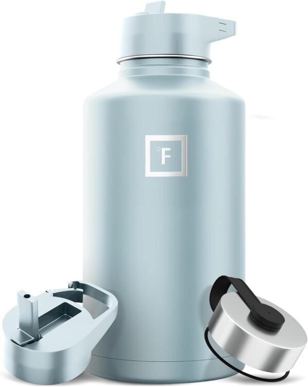 IRON °FLASK Camping & Hiking Hydration Flask with 3 Lids - Stainless Steel, Double Walled & Vacuum Insulated Water Bottle - Leak Proof & BPA Free (Midnight Black, Straw - 40 oz)