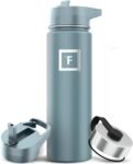 IRON °FLASK Camping & Hiking Hydration Flask with 3 Lids - Stainless Steel, Double Walled & Vacuum Insulated Water Bottle - Leak Proof & BPA Free (Midnight Black, Straw - 40 oz)