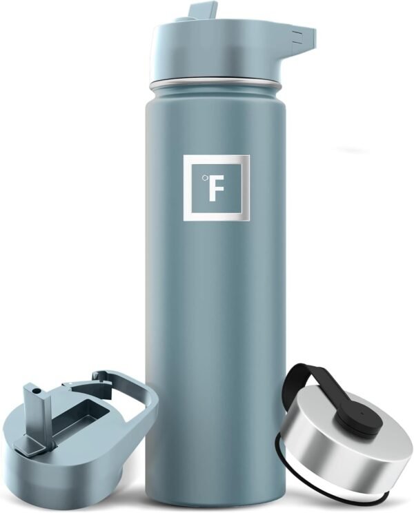 IRON °FLASK Camping & Hiking Hydration Flask with 3 Lids - Stainless Steel, Double Walled & Vacuum Insulated Water Bottle - Leak Proof & BPA Free (Midnight Black, Straw - 40 oz)