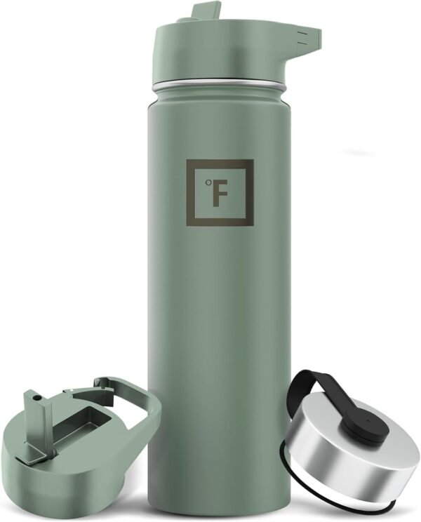 IRON °FLASK Camping & Hiking Hydration Flask with 3 Lids - Stainless Steel, Double Walled & Vacuum Insulated Water Bottle - Leak Proof & BPA Free (Midnight Black, Straw - 40 oz)