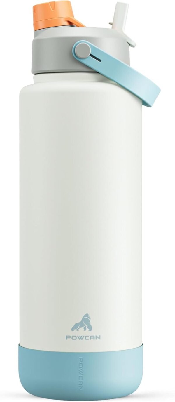 POWCAN 26 oz Insulated Water Bottle with 2-in-1 Straw and Spout Lid, Keep Cold 24H, Leak-Proof, Fits in Car Cup Holder, Stainless Steel Water Bottle for Sports, Travel, and School (Cotton Candy)
