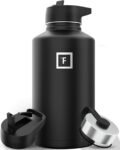 IRON °FLASK Camping & Hiking Hydration Flask with 3 Lids - Stainless Steel, Double Walled & Vacuum Insulated Water Bottle - Leak Proof & BPA Free (Midnight Black, Straw - 40 oz)
