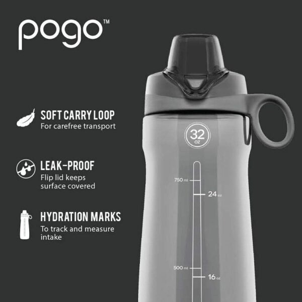 Pogo Plastic Water Bottle with Chug Lid and Carry Handle, Reusable, BPA Free, Dishwasher Safe, Perfect for Travel, School, Outdoors, and Gym | 18oz, 32oz, 40oz, 64oz