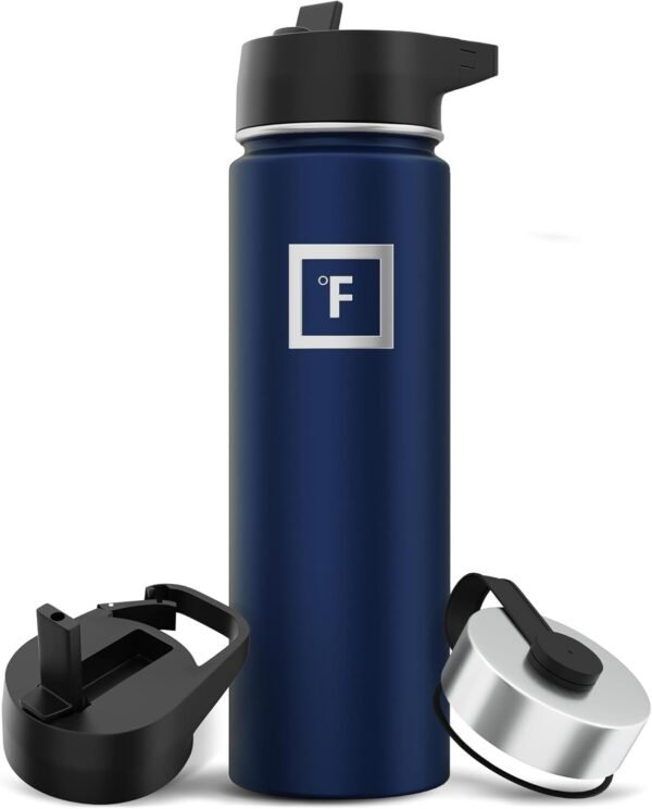 IRON °FLASK Camping & Hiking Hydration Flask with 3 Lids - Stainless Steel, Double Walled & Vacuum Insulated Water Bottle - Leak Proof & BPA Free (Midnight Black, Straw - 40 oz)