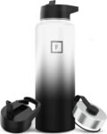 IRON °FLASK Camping & Hiking Hydration Flask with 3 Lids - Stainless Steel, Double Walled & Vacuum Insulated Water Bottle - Leak Proof & BPA Free (Midnight Black, Straw - 40 oz)