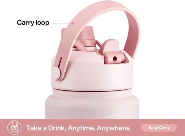 POWCAN 26 oz Insulated Water Bottle with 2-in-1 Straw and Spout Lid, Keep Cold 24H, Leak-Proof, Fits in Car Cup Holder, Stainless Steel Water Bottle for Sports, Travel, and School (Cotton Candy)