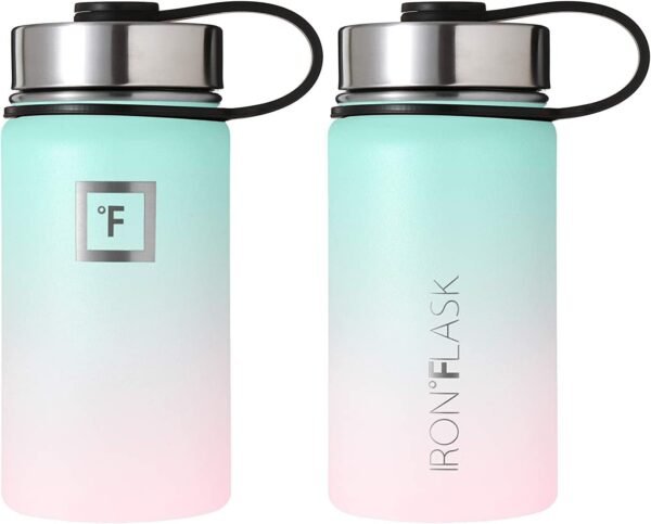 IRON °FLASK Camping & Hiking Hydration Flask with 3 Lids - Stainless Steel, Double Walled & Vacuum Insulated Water Bottle - Leak Proof & BPA Free (Midnight Black, Straw - 40 oz)
