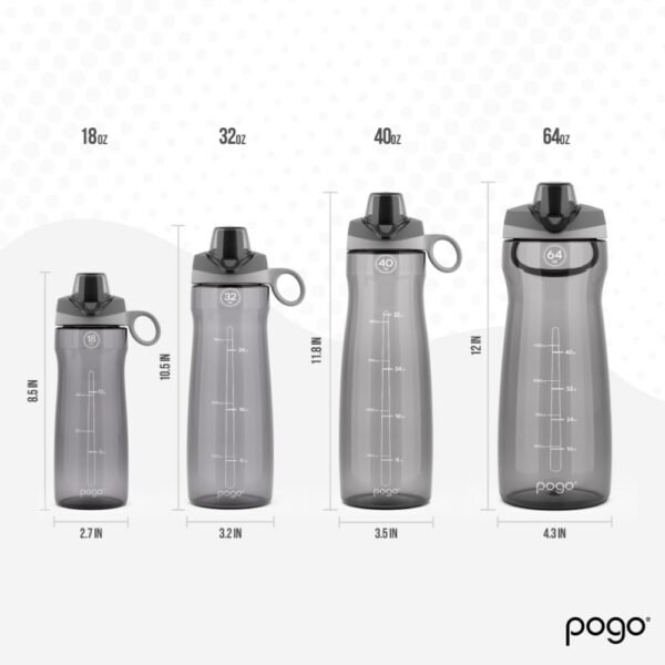 Pogo Plastic Water Bottle with Chug Lid and Carry Handle, Reusable, BPA Free, Dishwasher Safe, Perfect for Travel, School, Outdoors, and Gym | 18oz, 32oz, 40oz, 64oz