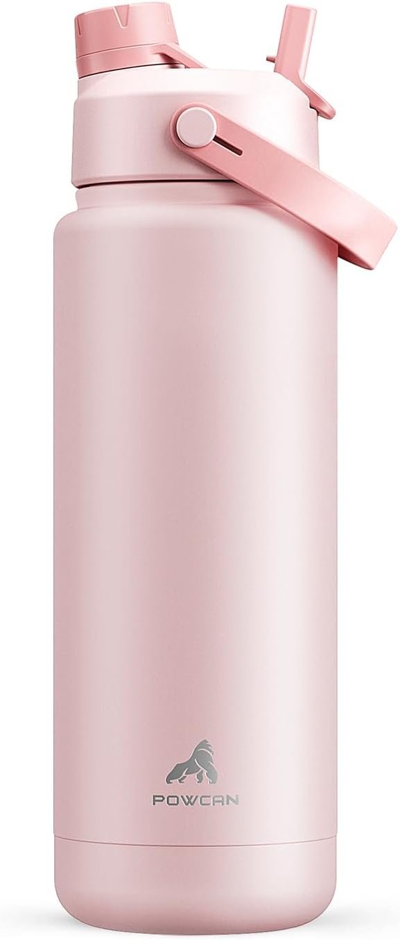 POWCAN 26 oz Insulated Water Bottle with 2-in-1 Straw and Spout Lid, Keep Cold 24H, Leak-Proof, Fits in Car Cup Holder, Stainless Steel Water Bottle for Sports, Travel, and School (Cotton Candy)