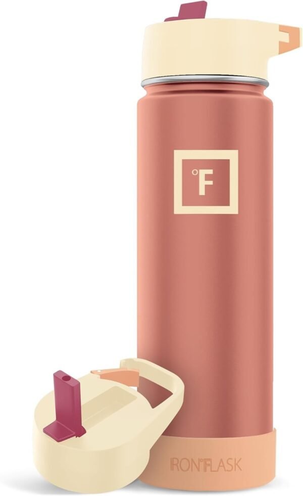 IRON °FLASK Camping & Hiking Hydration Flask with 3 Lids - Stainless Steel, Double Walled & Vacuum Insulated Water Bottle - Leak Proof & BPA Free (Midnight Black, Straw - 40 oz)