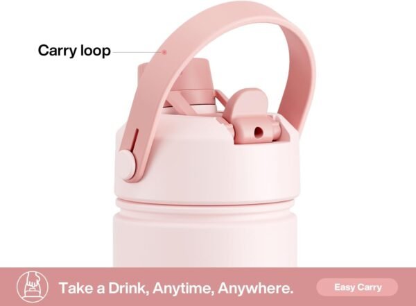 POWCAN 26 oz Insulated Water Bottle with 2-in-1 Straw and Spout Lid, Keep Cold 24H, Leak-Proof, Fits in Car Cup Holder, Stainless Steel Water Bottle for Sports, Travel, and School (Cotton Candy)