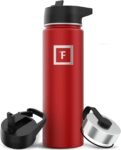 IRON °FLASK Camping & Hiking Hydration Flask with 3 Lids - Stainless Steel, Double Walled & Vacuum Insulated Water Bottle - Leak Proof & BPA Free (Midnight Black, Straw - 40 oz)
