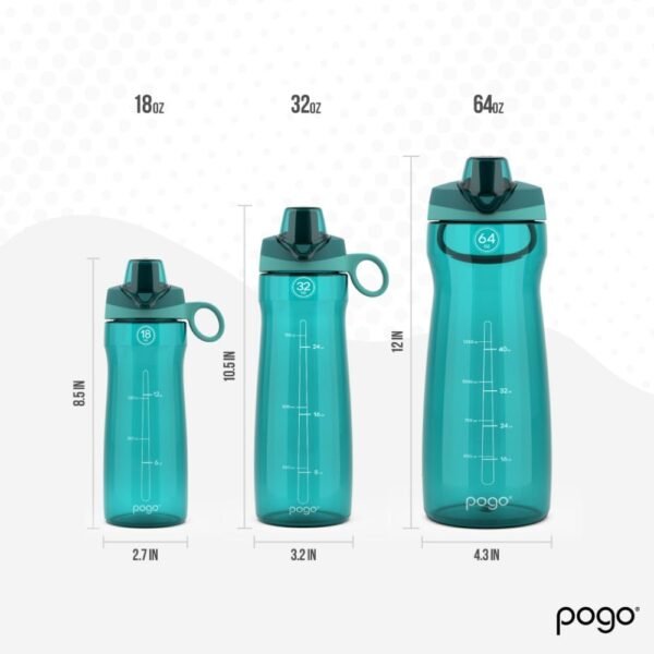 Pogo Plastic Water Bottle with Chug Lid and Carry Handle, Reusable, BPA Free, Dishwasher Safe, Perfect for Travel, School, Outdoors, and Gym | 18oz, 32oz, 40oz, 64oz