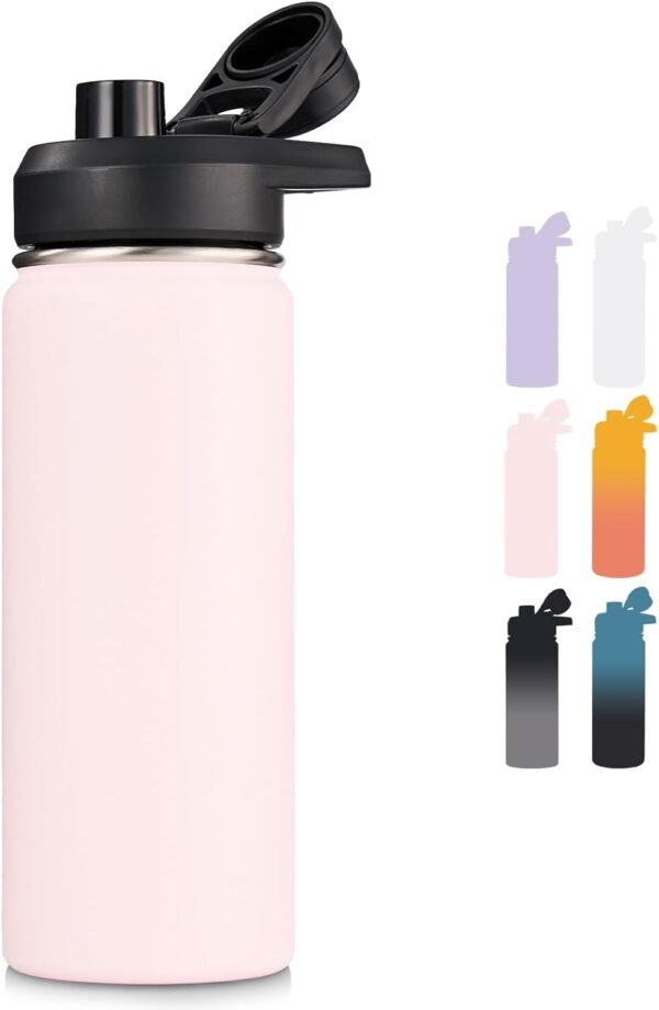 Fijinhom 24 oz Insulated Water Bottle with Handle, 304 Stainless Steel Water Bottles with Wide Mouth, Double Wall Vacuum Sports Water Bottle, BPA Free, Keep Cold and Hot, Black