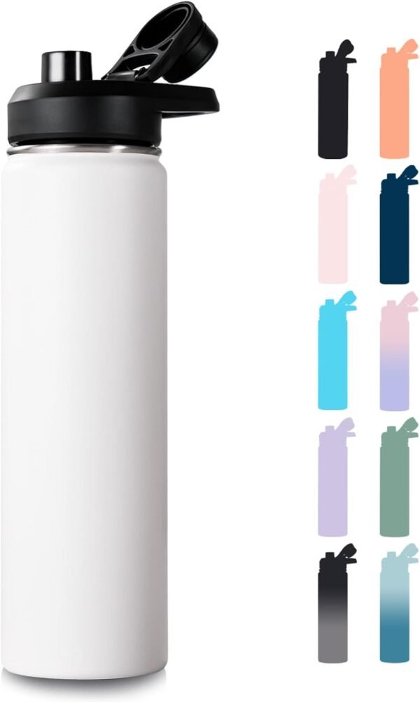 Fijinhom 24 oz Insulated Water Bottle with Handle, 304 Stainless Steel Water Bottles with Wide Mouth, Double Wall Vacuum Sports Water Bottle, BPA Free, Keep Cold and Hot, Black