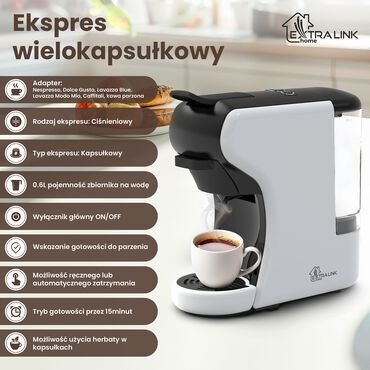 Ekspres wielokapsułkowy Extralink Home, 6 systemów kapsułek, czarno-biały
