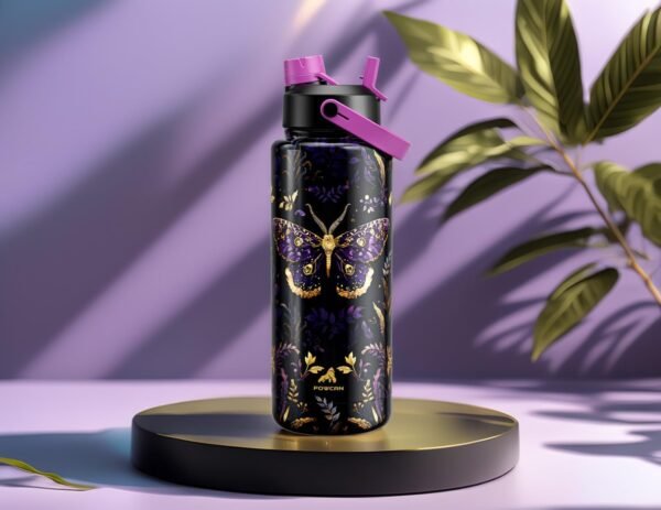 POWCAN 26 oz Insulated Water Bottle with 2-in-1 Straw and Spout Lid, Keep Cold 24H, Leak-Proof, Fits in Car Cup Holder, Stainless Steel Water Bottle for Sports, Travel, and School (Cotton Candy)