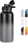 Fijinhom 24 oz Insulated Water Bottle with Handle, 304 Stainless Steel Water Bottles with Wide Mouth, Double Wall Vacuum Sports Water Bottle, BPA Free, Keep Cold and Hot, Black