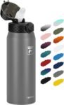 Fanhaw 20 Oz Stainless Steel Insulated Sports Water Bottles with Straw for Kids, Men and Women (Black)