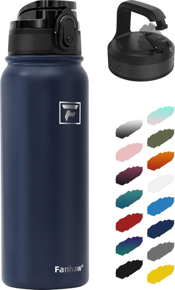 Fanhaw 20 Oz Insulated Stainless Steel Vacuum Water Bottle with Anti-Dust Pop-Open Lid - For Kids, Women, Men | Leak & Sweat Proof (Green Blue)