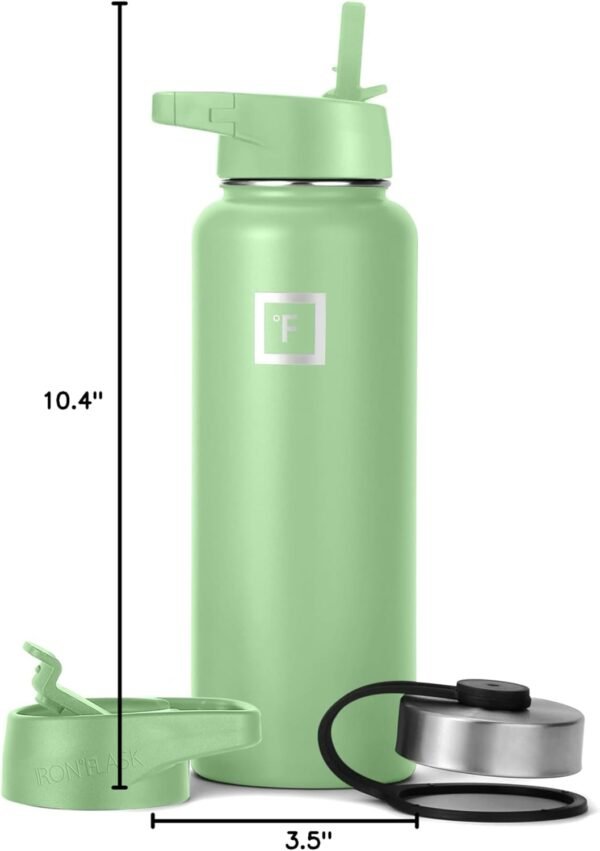 IRON °FLASK Camping & Hiking Hydration Flask with 3 Lids - Stainless Steel, Double Walled & Vacuum Insulated Water Bottle - Leak Proof & BPA Free (Midnight Black, Straw - 40 oz)