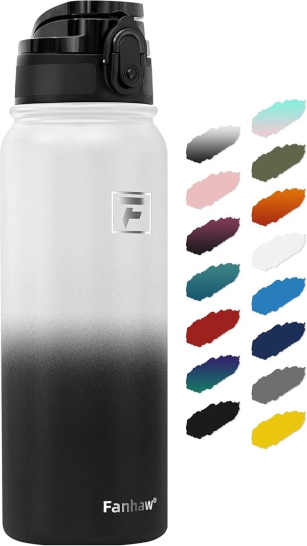 Fanhaw 20 Oz Insulated Stainless Steel Vacuum Water Bottle with Anti-Dust Pop-Open Lid - For Kids, Women, Men | Leak & Sweat Proof (Green Blue)