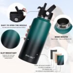Water Bottle Insulated 32oz 40oz 64oz 128oz Straw Lid Spout Lid & 3 Lids, Leak Proof, Vacuum Insulated,Stainless Steel Water Bottle Wide Mouth for Sports, Gym or Office