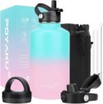 Water Bottle Insulated 32oz 40oz 64oz 128oz Straw Lid Spout Lid & 3 Lids, Leak Proof, Vacuum Insulated,Stainless Steel Water Bottle Wide Mouth for Sports, Gym or Office