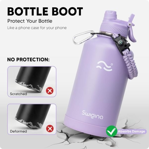 Swigina [2-IN-1 LID] Insulated Water Bottle with Silicone Boot (36hrs Cold/18hrs Hot) - DIY Stickers, Leakproof, BPA Free, 24 oz