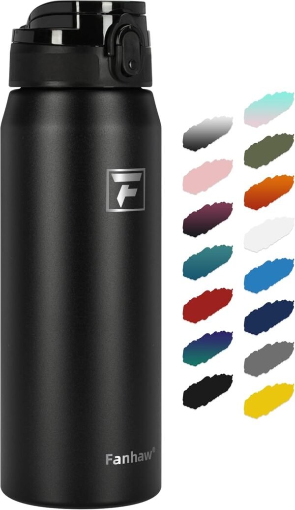 Fanhaw 20 Oz Insulated Stainless Steel Vacuum Water Bottle with Anti-Dust Pop-Open Lid - For Kids, Women, Men | Leak & Sweat Proof (Green Blue)