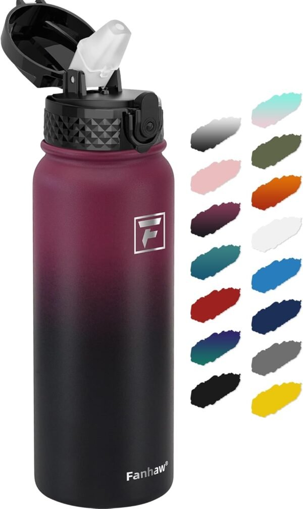 Fanhaw 20 Oz Stainless Steel Insulated Sports Water Bottles with Straw for Kids, Men and Women (Black)