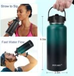 Water Bottle Insulated 32oz 40oz 64oz 128oz Straw Lid Spout Lid & 3 Lids, Leak Proof, Vacuum Insulated,Stainless Steel Water Bottle Wide Mouth for Sports, Gym or Office