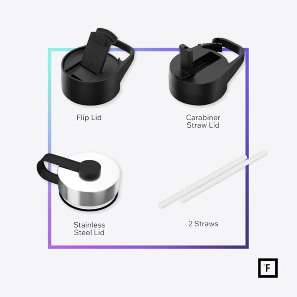 IRON °FLASK Camping & Hiking Hydration Flask with 3 Lids - Stainless Steel, Double Walled & Vacuum Insulated Water Bottle - Leak Proof & BPA Free (Midnight Black, Straw - 40 oz)