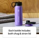 ThermoFlask Bottle with Spout Lid - Stainless Steel Water Bottles with Double-Wall Insulation & BPA-Free Spout Lids - Leak-Proof Reusable Bottles & Lids - 24 oz, Mayan Blue/Black (2 Pack)