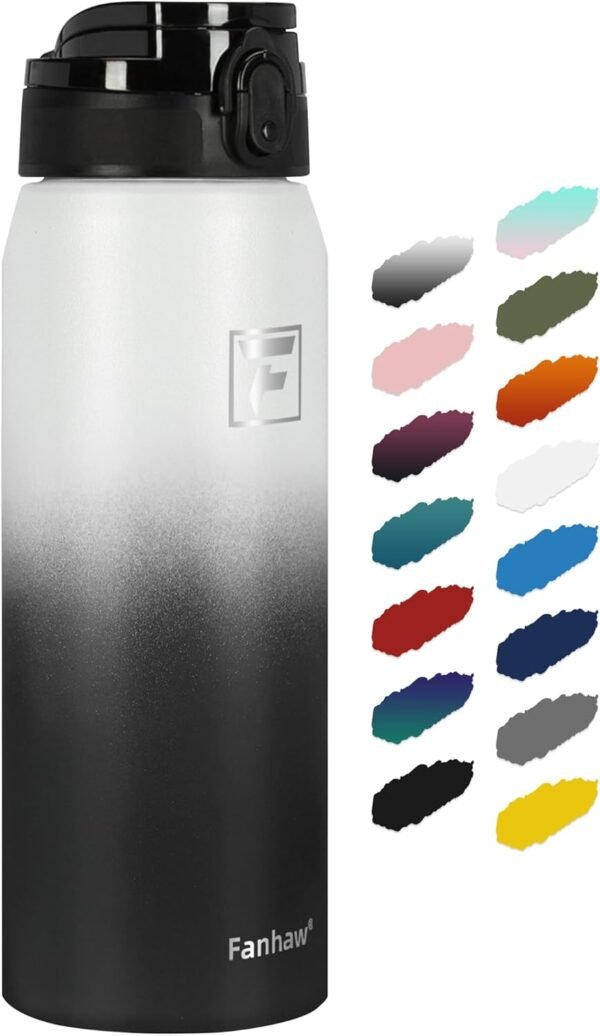 Fanhaw 20 Oz Insulated Stainless Steel Vacuum Water Bottle with Anti-Dust Pop-Open Lid - For Kids, Women, Men | Leak & Sweat Proof (Green Blue)