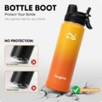 Swigina [2-IN-1 LID] Insulated Water Bottle with Silicone Boot (36hrs Cold/18hrs Hot) - DIY Stickers, Leakproof, BPA Free, 24 oz
