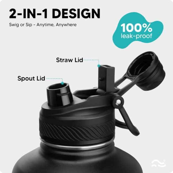 Swigina [2-IN-1 LID] Insulated Water Bottle with Silicone Boot (36hrs Cold/18hrs Hot) - DIY Stickers, Leakproof, BPA Free, 24 oz
