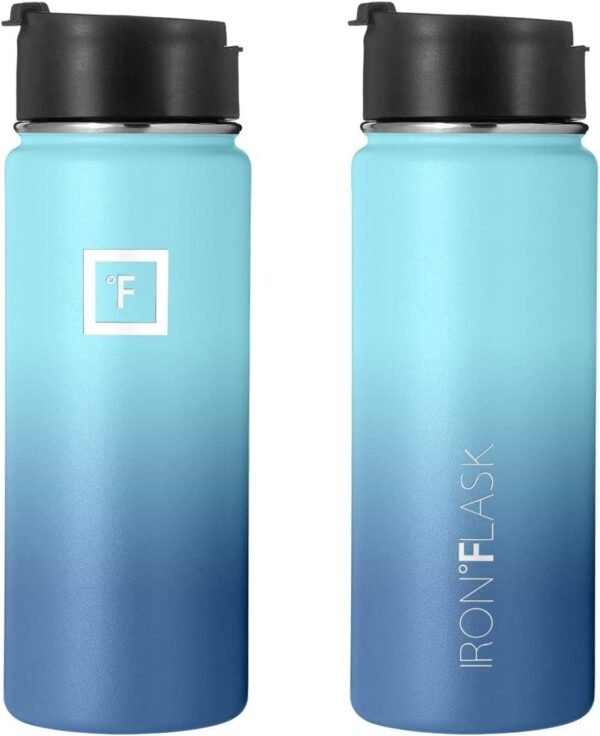 IRON °FLASK Camping & Hiking Hydration Flask with 3 Lids - Stainless Steel, Double Walled & Vacuum Insulated Water Bottle - Leak Proof & BPA Free (Midnight Black, Straw - 40 oz)