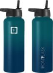 IRON °FLASK Camping & Hiking Hydration Flask with 3 Lids - Stainless Steel, Double Walled & Vacuum Insulated Water Bottle - Leak Proof & BPA Free (Midnight Black, Straw - 40 oz)