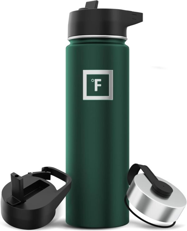 IRON °FLASK Camping & Hiking Hydration Flask with 3 Lids - Stainless Steel, Double Walled & Vacuum Insulated Water Bottle - Leak Proof & BPA Free (Midnight Black, Straw - 40 oz)