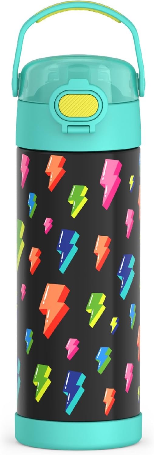 THERMOS FUNTAINER 16 Ounce Stainless Steel Vacuum Insulated Bottle with Wide Spout Lid, Galaxy Teal