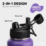 Swigina [2-IN-1 LID] Insulated Water Bottle with Silicone Boot (36hrs Cold/18hrs Hot) - DIY Stickers, Leakproof, BPA Free, 24 oz