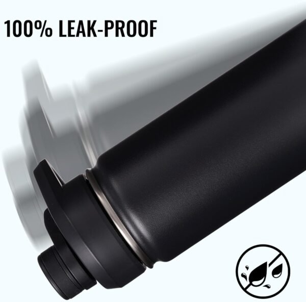 Fijinhom 24 oz Insulated Water Bottle with Handle, 304 Stainless Steel Water Bottles with Wide Mouth, Double Wall Vacuum Sports Water Bottle, BPA Free, Keep Cold and Hot, Black