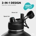 Swigina [2-IN-1 LID] Insulated Water Bottle with Silicone Boot (36hrs Cold/18hrs Hot) - DIY Stickers, Leakproof, BPA Free, 24 oz