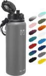 Fanhaw 20 Oz Insulated Stainless Steel Vacuum Water Bottle with Anti-Dust Pop-Open Lid - For Kids, Women, Men | Leak & Sweat Proof (Green Blue)