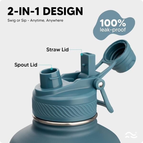 Swigina [2-IN-1 LID] Insulated Water Bottle with Silicone Boot (36hrs Cold/18hrs Hot) - DIY Stickers, Leakproof, BPA Free, 24 oz